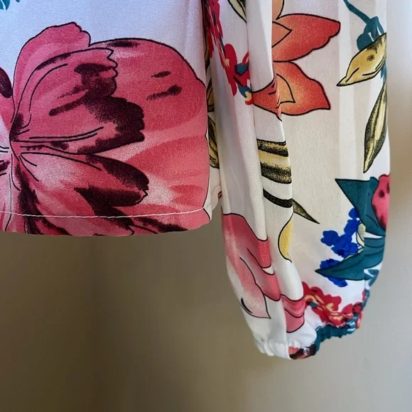 SHEIN Bow Tie Pink Multicolor Flower Blouse Size XL - Picture 9 of 12